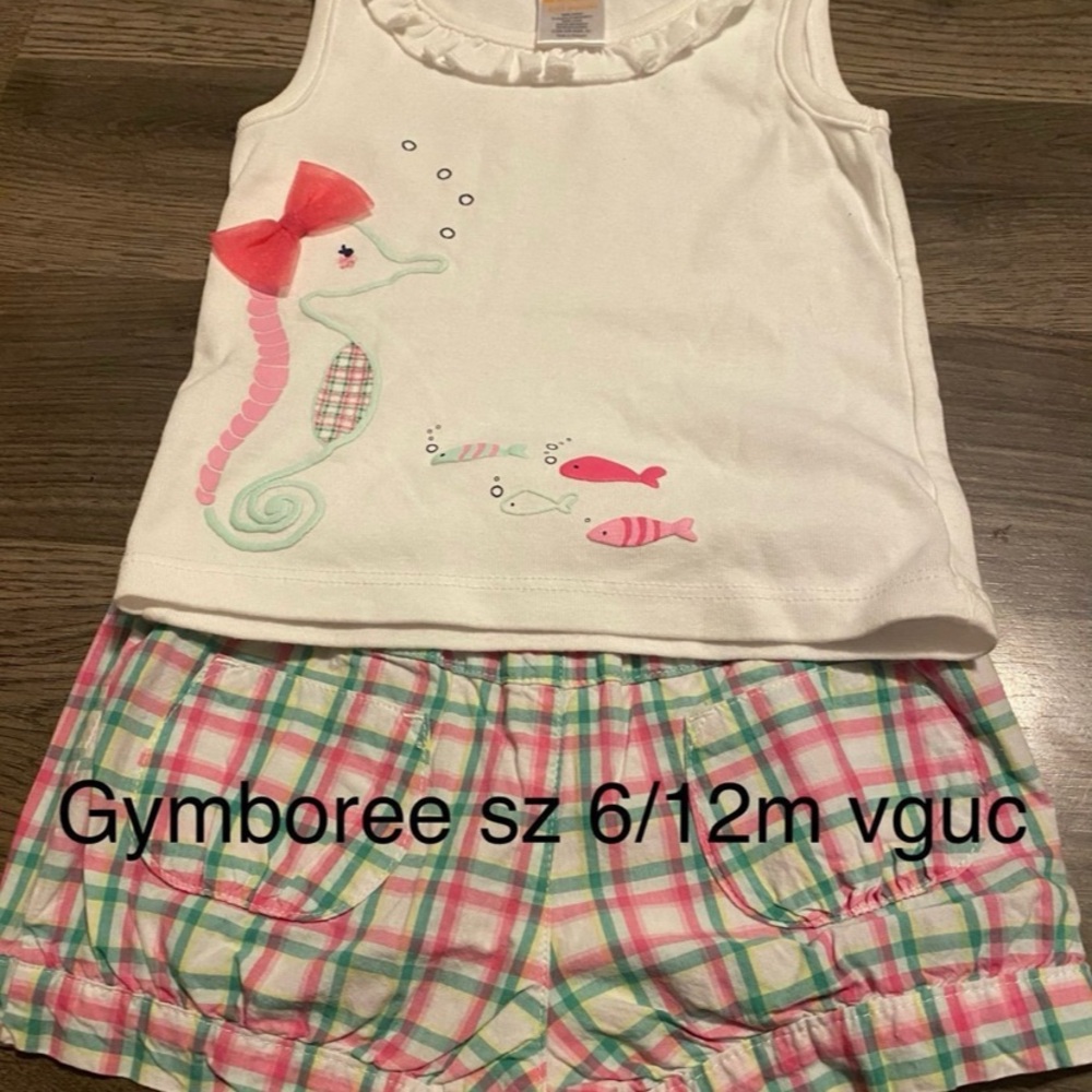 Gymboree White and Pink baby girls seahorse tank and shorts sz‎ 6/12m